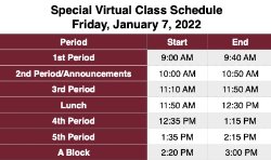 Friday\'s January 7 Virtual Day Schedule
